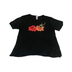 Vintage JM Collection Black Knit Sweater with Floral Design-size XL